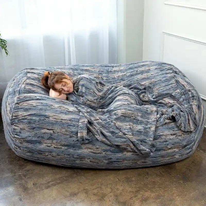 Grand Lounger 7 Foot Bean Bag Sofa For Adults - Luxe Faux Fur