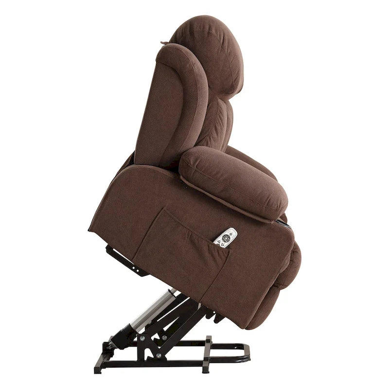 Grey Power Lift Recliner with Heated Massage, USB Charging, Remote Control, and Convenient Side Pockets for Seniors