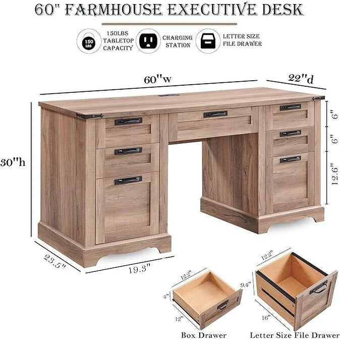 Bureau de direction de ferme de 60 po, Bureau d'ordinateur de maison en bois