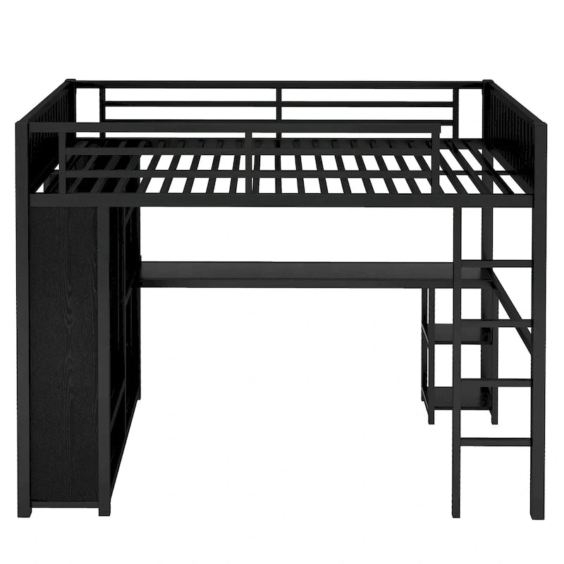 Full XL Size Loft Bed Frame with Built-in Wardrobe