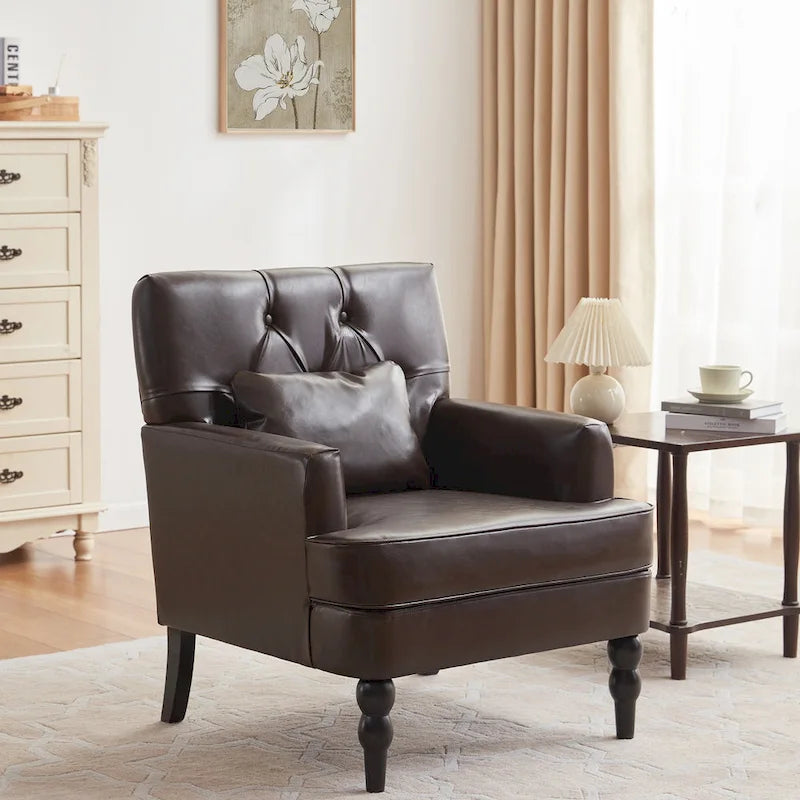 Set of 2 Arm Chair Upholstered Button Tufted Accent Chair with Lumbar Pillow Beige/ Grey/ Light Blue