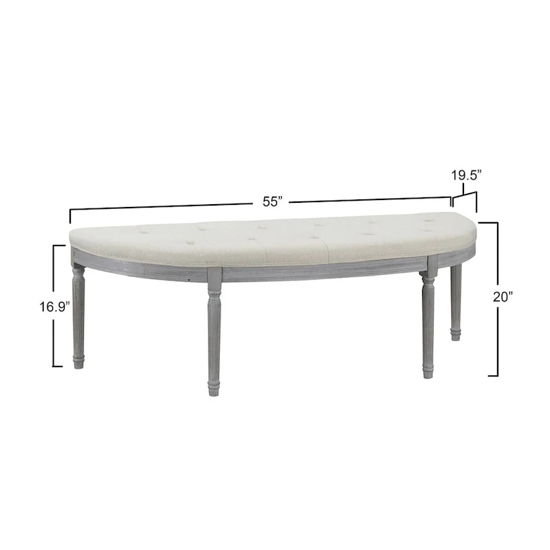 Beige Tufted Upholstered Bench with Wood Legs - 55W x 20H