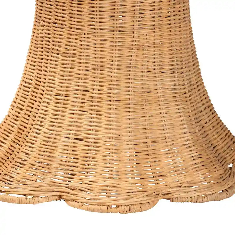 Avalon Scallop Natural Rattan Side Table - Handwoven Wicker Table with Skirted Base, Coastal Style for Living Room or Hallway