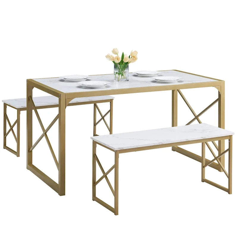 Table à manger 3 pièces VECELO avec banc, ensemble de table de salle à manger pour 4-6 personnes, table de cuisine avec 2 bancs, ensemble de table à manger