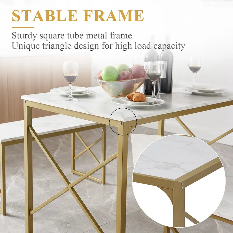 Table à manger 3 pièces VECELO avec banc, ensemble de table de salle à manger pour 4-6 personnes, table de cuisine avec 2 bancs, ensemble de table à manger