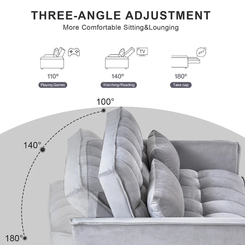 Modern Velvet Futon Loveseat with Reclining Backrest & Pockets, Seats 2 â€?Dark Gray / Light Gray / Blue / Black