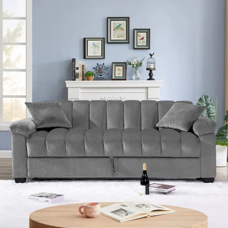 82.7 Velvet Storage Convertible Sofa Sleeper Couch with 2 Pillows