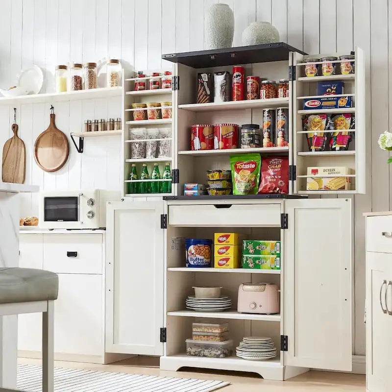 72 Tall Farmhouse Kitchen Pantry, Storage Cabinet with Barn Doors - N/A