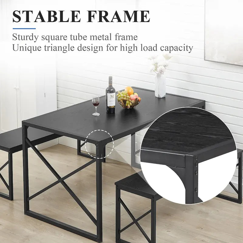 Table à manger 3 pièces VECELO avec banc, ensemble de table de salle à manger pour 4-6 personnes, table de cuisine avec 2 bancs, ensemble de table à manger
