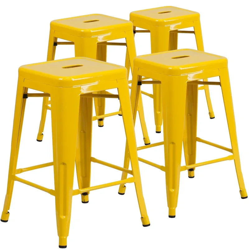 4 Pack 24 H Backless Metal Indoor-Outdoor Counter Height Stool w/Square Seat