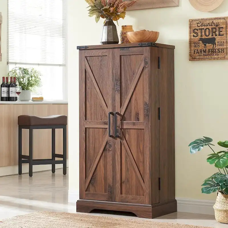 47 Farmhouse Kitchen Pantry, Storage Cabinet with Barn Doors - N/A
