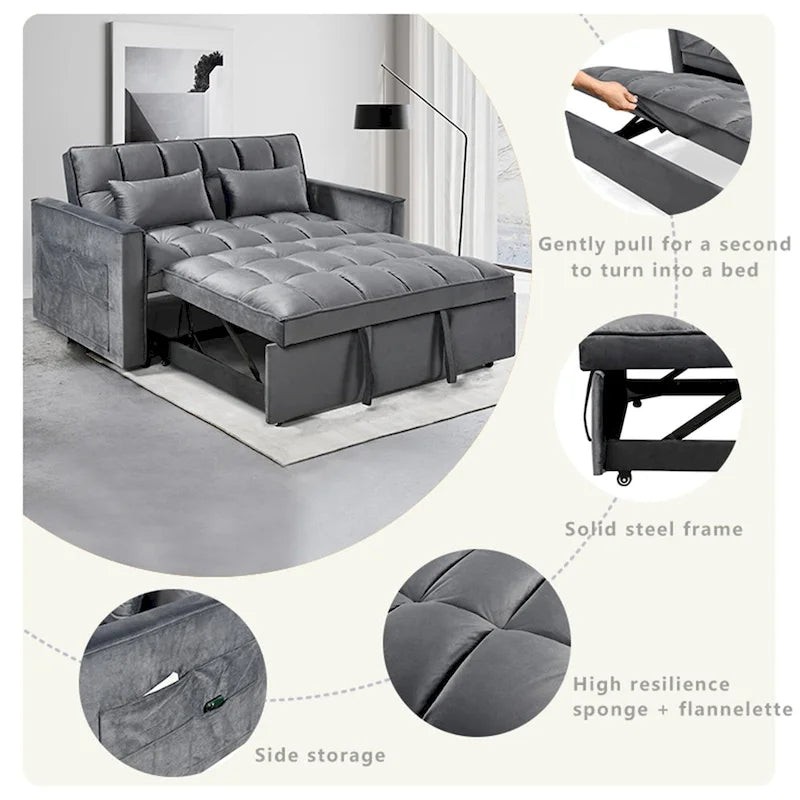 Modern Velvet Futon Loveseat with Reclining Backrest & Pockets, Seats 2 â€?Dark Gray / Light Gray / Blue / Black