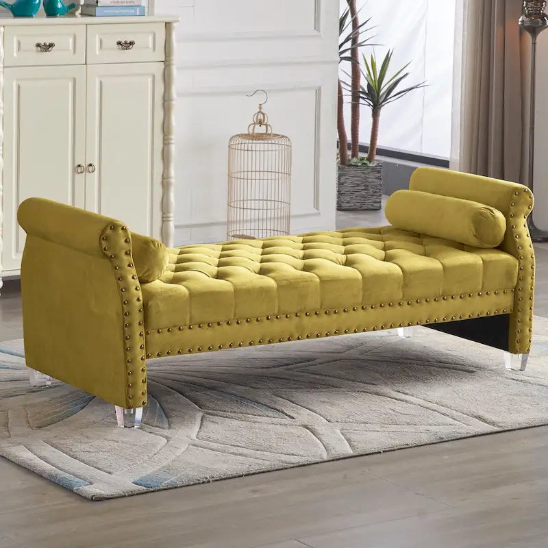 Stefania 71-inch Rolled Arm Oversized Velvet Tufted Upholstered Bench