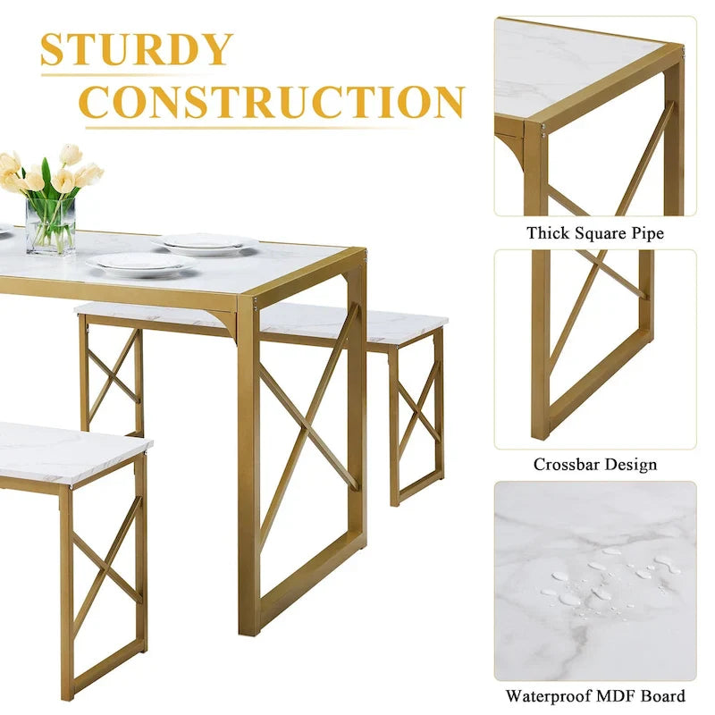 Table à manger 3 pièces VECELO avec banc, ensemble de table de salle à manger pour 4-6 personnes, table de cuisine avec 2 bancs, ensemble de table à manger