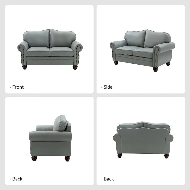 Angel Transitional Genuine Leather Sofa With Tufted Back by HULALA HOME