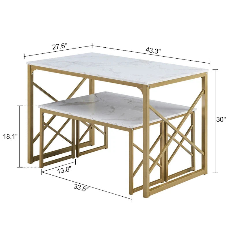 Table à manger 3 pièces VECELO avec banc, ensemble de table de salle à manger pour 4-6 personnes, table de cuisine avec 2 bancs, ensemble de table à manger