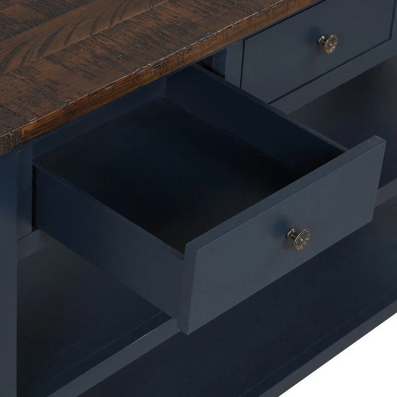 Console en bois avec 3 tiroirs de rangement et 2 étagères