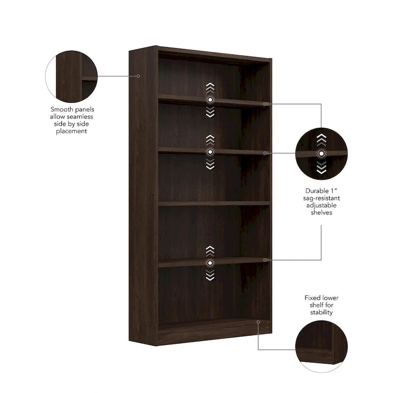 Universal Tall 5 Shelf Bookcase Storage by Bush Furniture