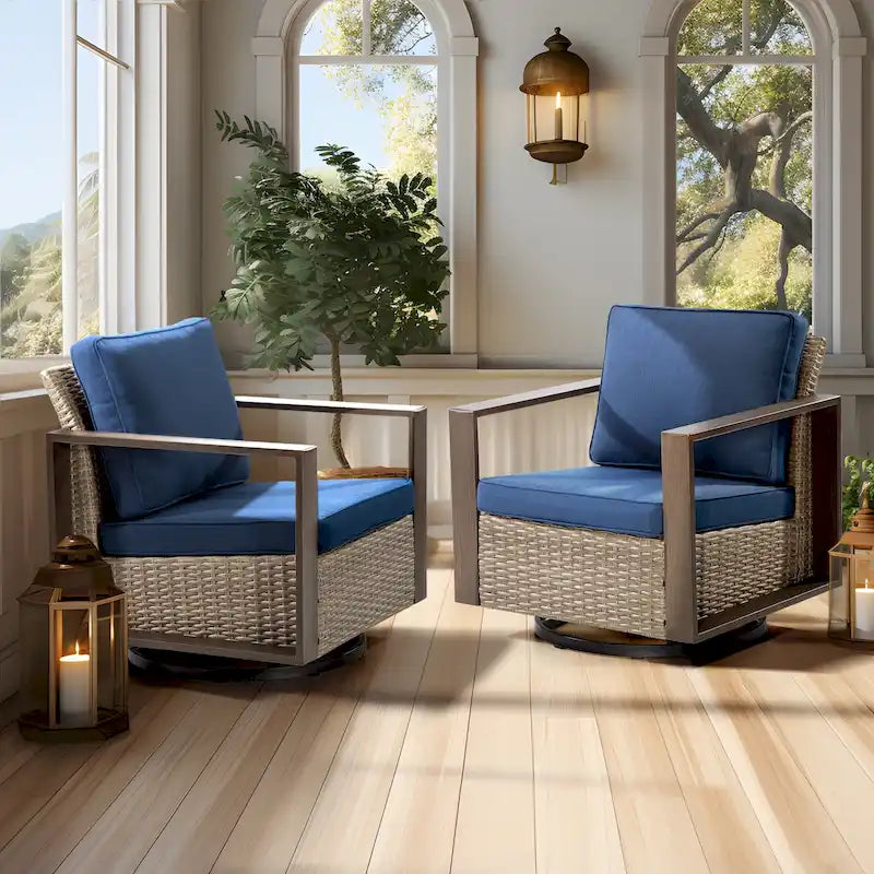 Cozywor 2-Piece Patio Wicker Outdoor Rocking Chair with Metal Frame and Cushions