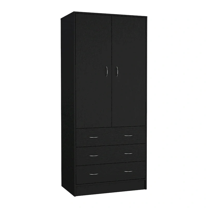 19  Modern Double-door Armoire with 3 Drawers and 1 Hanging Rod for Bedroom