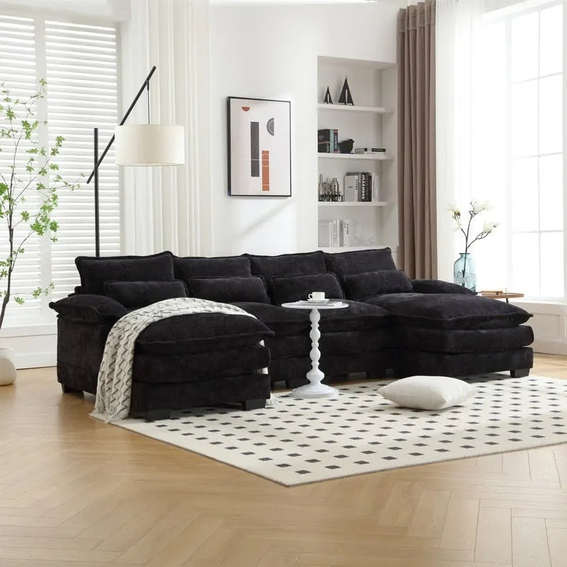 Sectional Sofa Cloud Couch for Living Room, Modern Chenille/Boucle U Shaped Couch, Comfy Modular Sofa Sleeper with Double Chaise