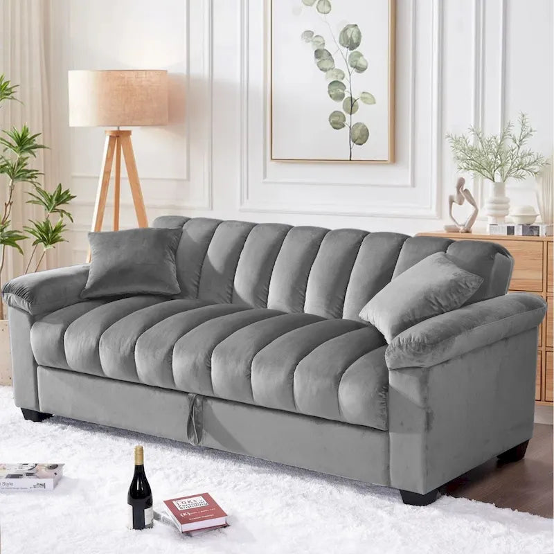82.7 Velvet Storage Convertible Sofa Sleeper Couch with 2 Pillows
