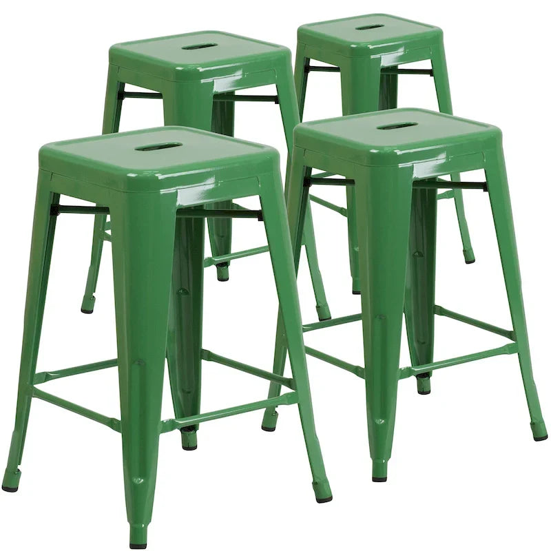 4 Pack 24 H Backless Metal Indoor-Outdoor Counter Height Stool w/Square Seat