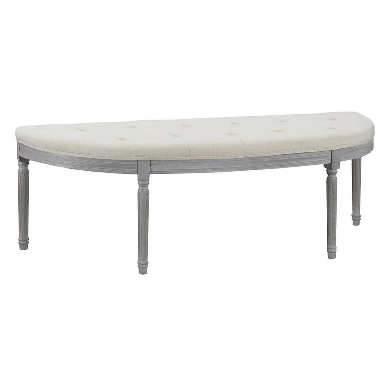 Beige Tufted Upholstered Bench with Wood Legs - 55W x 20H