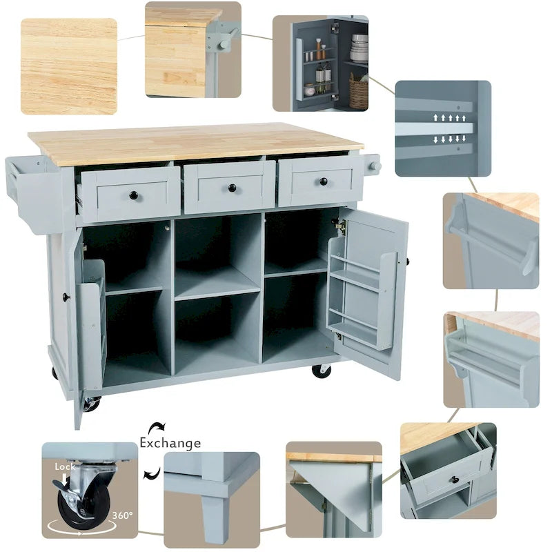 Portable Rolling Kitchen Island Cart with Storage