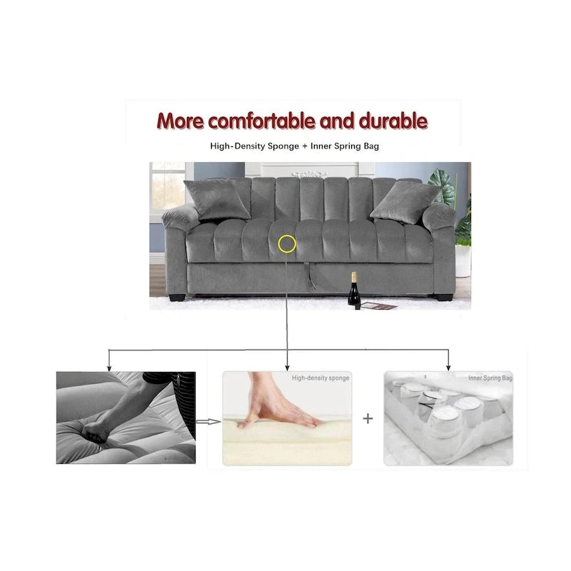 82.7 Velvet Storage Convertible Sofa Sleeper Couch with 2 Pillows