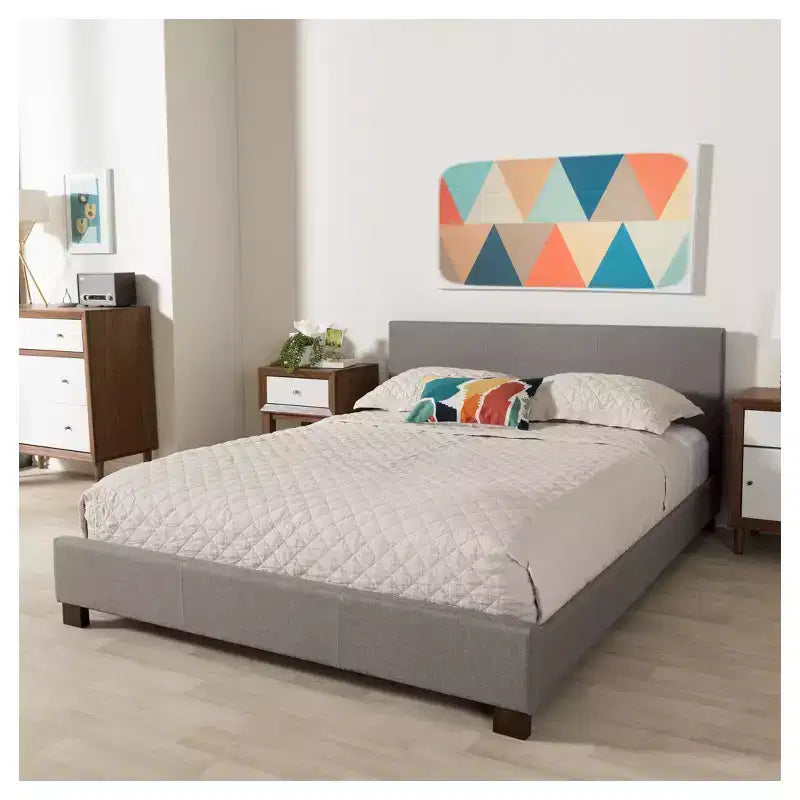 Elizabeth Modern And Contemporary Fabric Upholstered Panel - Stitched Platform Bed - Baxton Studio