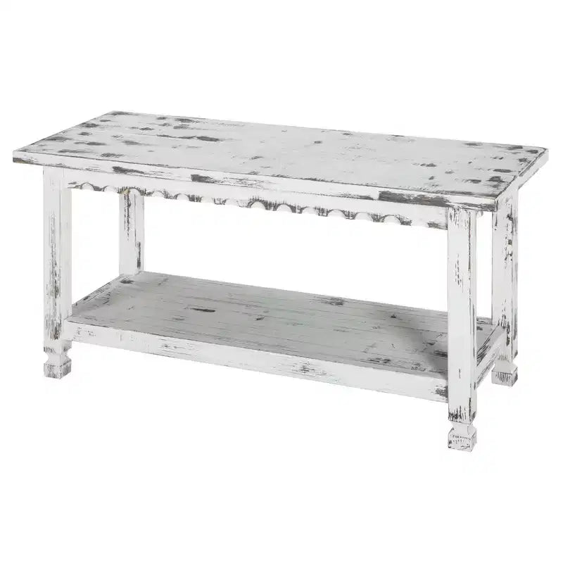Country Cottage Entryway Wood Bench with Shelf Antique Finish - Alaterre Furniture