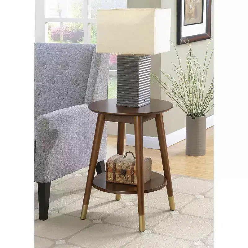 Wilson Mid-Century Modern Round End Table with Bottom Shelf - Breighton Home