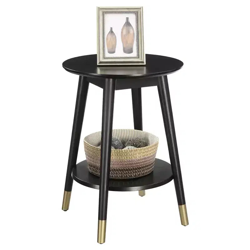 Wilson Mid-Century Modern Round End Table with Bottom Shelf - Breighton Home
