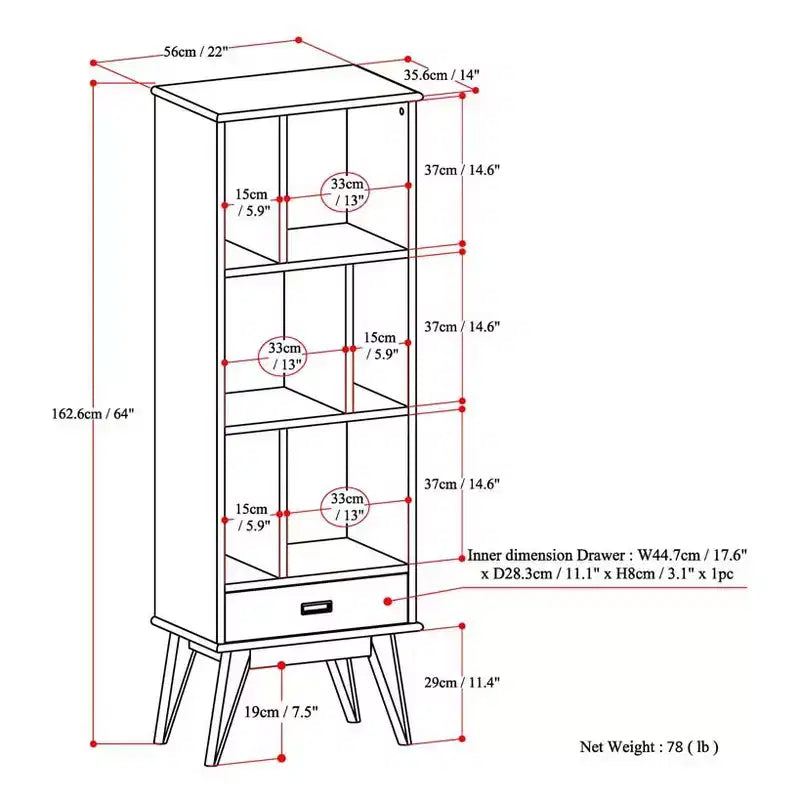Tierney Solid Hardwood Mid Century Bookcase and Storage Unit - WyndenHall