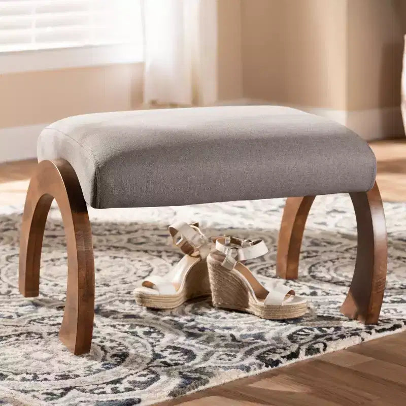 Sandrine Walnut Finished Wood Ottoman - Baxton Studio