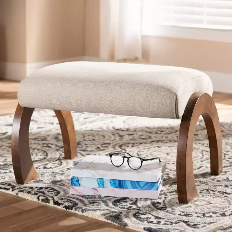 Sandrine Walnut Finished Wood Ottoman - Baxton Studio