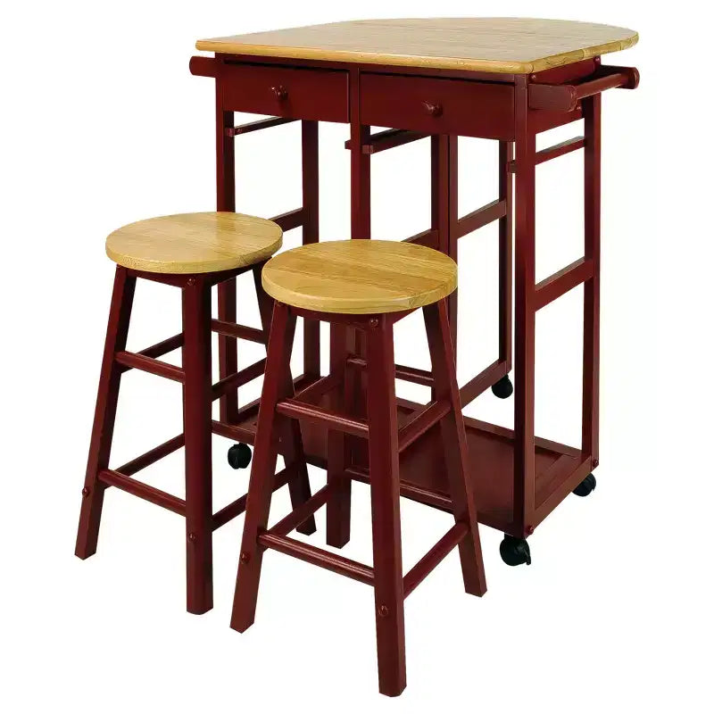 Breakfast Cart with Drop Leaf Table & Stool Set - Flora Home