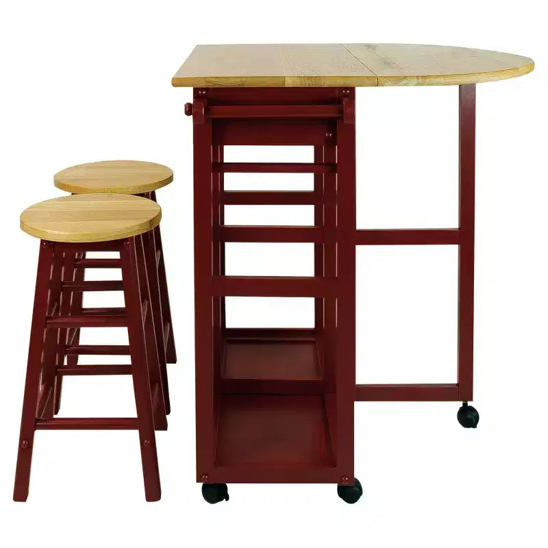 Breakfast Cart with Drop Leaf Table & Stool Set - Flora Home