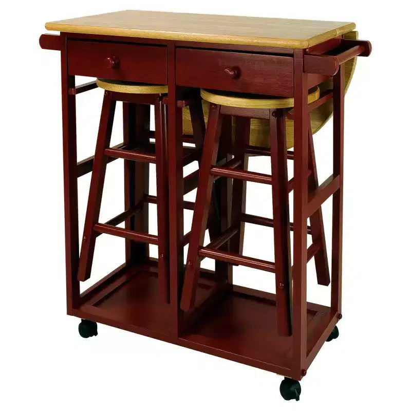 Breakfast Cart with Drop Leaf Table & Stool Set - Flora Home