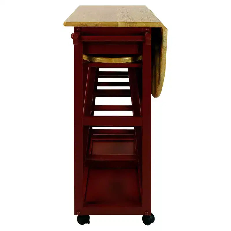 Breakfast Cart with Drop Leaf Table & Stool Set - Flora Home