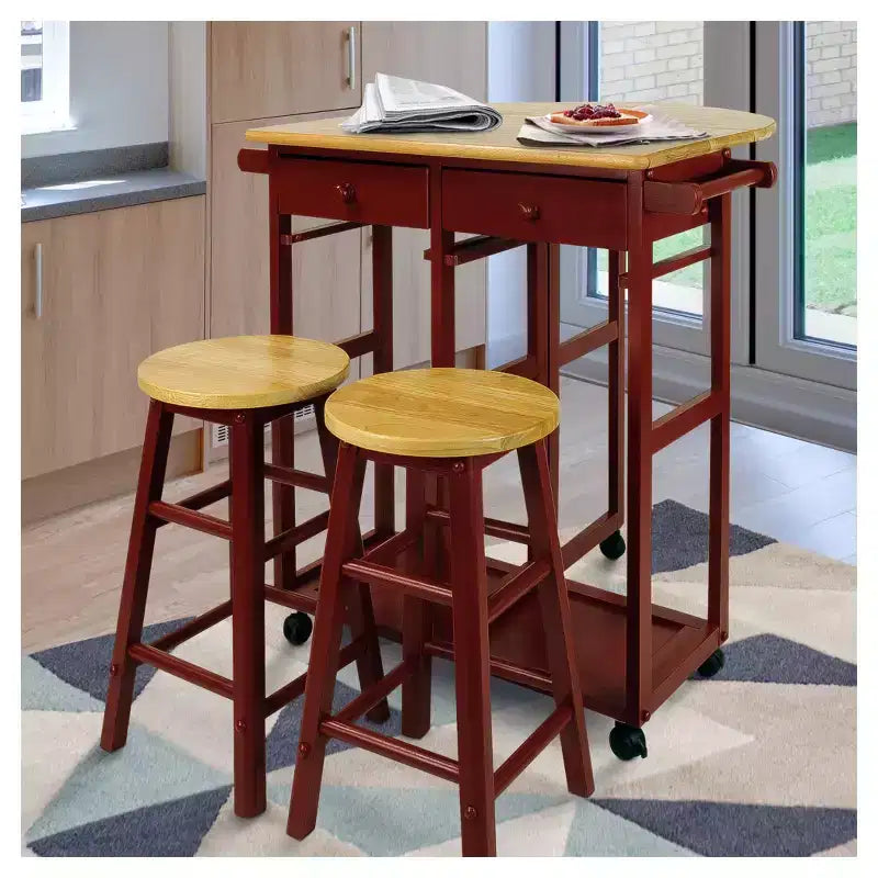 Breakfast Cart with Drop Leaf Table & Stool Set - Flora Home