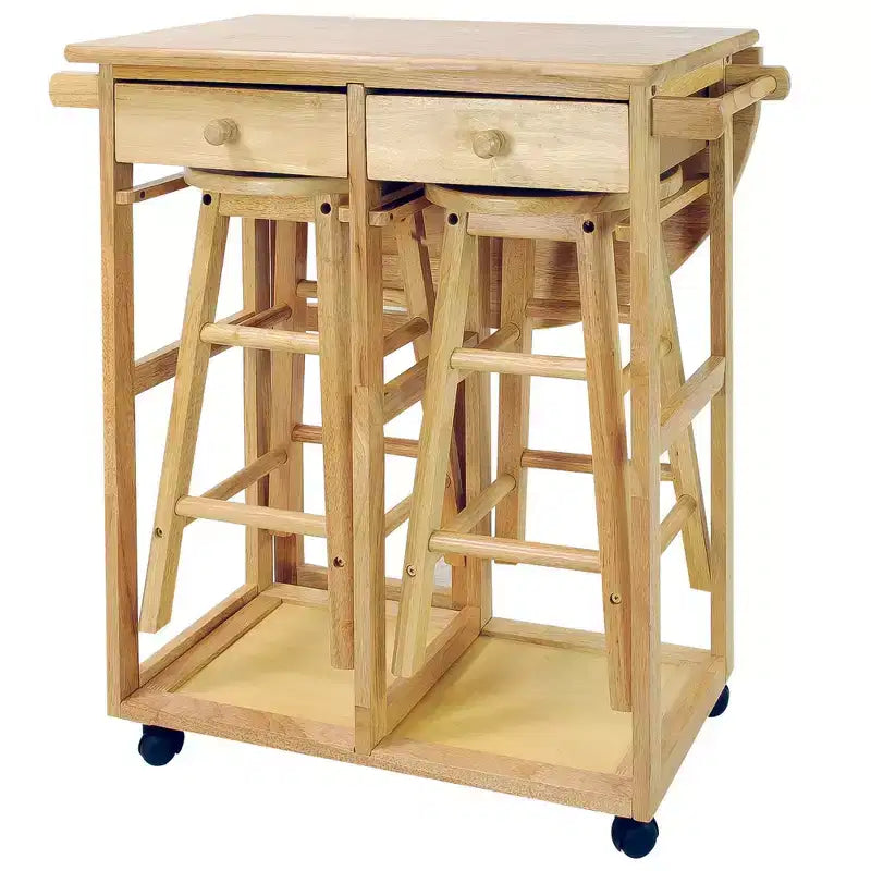 Breakfast Cart with Drop Leaf Table & Stool Set - Flora Home