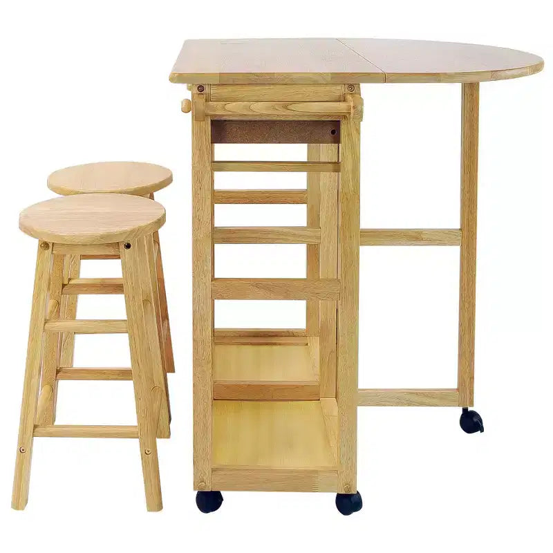 Breakfast Cart with Drop Leaf Table & Stool Set - Flora Home