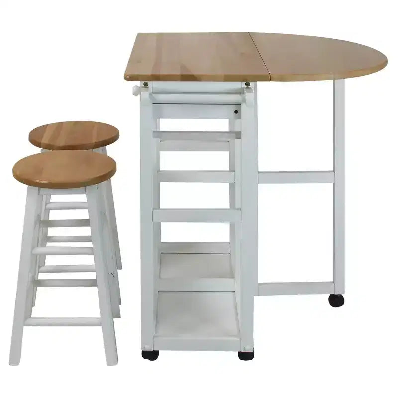 Breakfast Cart with Drop Leaf Table & Stool Set - Flora Home