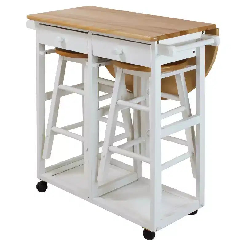 Breakfast Cart with Drop Leaf Table & Stool Set - Flora Home