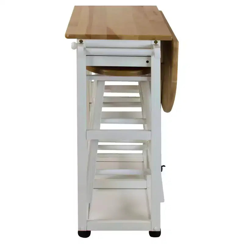 Breakfast Cart with Drop Leaf Table & Stool Set - Flora Home