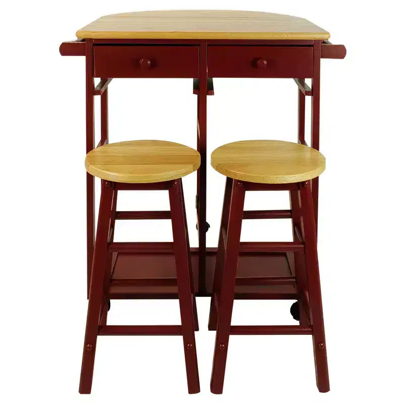 Breakfast Cart with Drop Leaf Table & Stool Set - Flora Home
