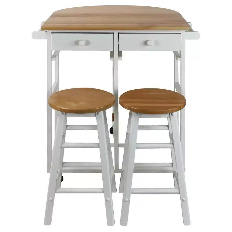 Breakfast Cart with Drop Leaf Table & Stool Set - Flora Home