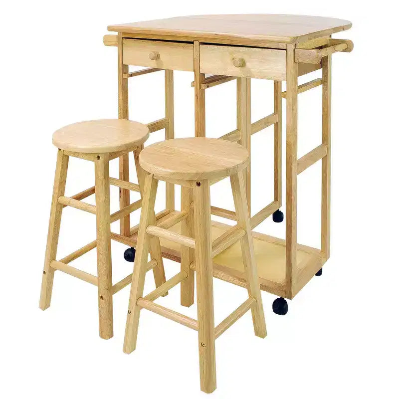 Breakfast Cart with Drop Leaf Table & Stool Set - Flora Home